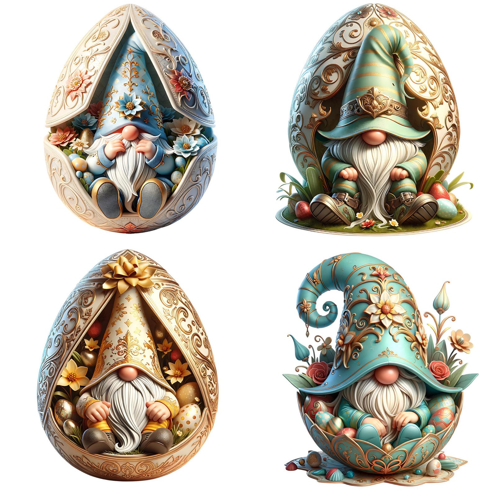 Easter Egg Gnomes 12 PNG Clipart Bundle, Cute Spring Flower Easter ...