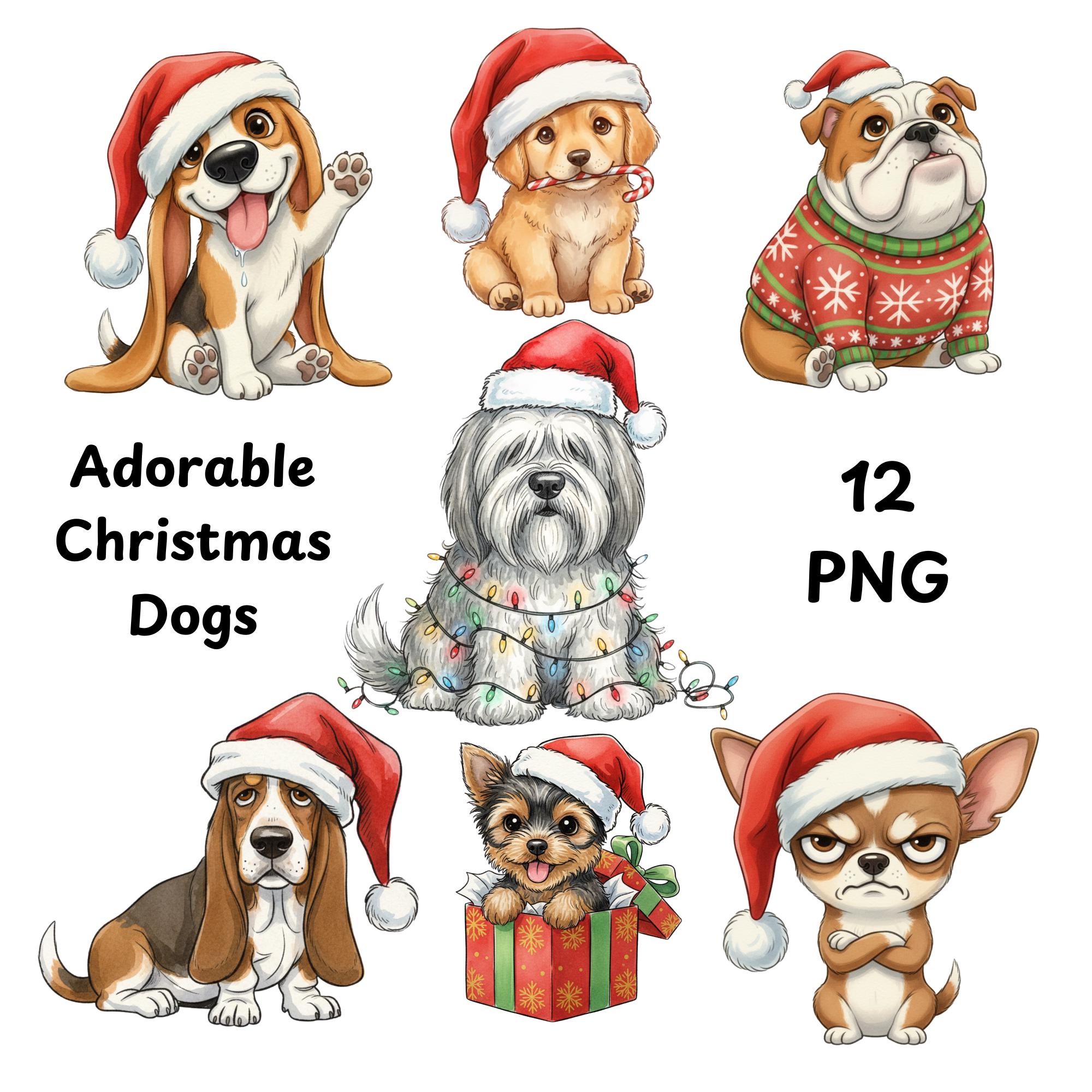Adorable Christmas Dogs Clipart Bundle | 12 Cute Dog Pngs in Santa Hats ...