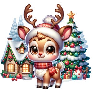 Adorable Reindeer Christmas Clipart, Watercolor Christmas Deer Clipart, 25 Cute Christmas Reindeer png, Cute Cartoon Deer, Commercial Use