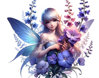 Flower Fairies Clip Art, 12 Watercolor Flower Fairies PNG, Junk Journaling, Scrapbooking, Digital Download, Fantasy, Whimsical Fairy