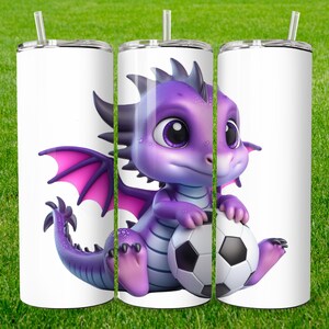 Baby Dragon Fußball Tumbler Sublimation Design 20 Unzen Skinny Straight & Tapered Purple Dragon Tumbler Wrap Sofortiger digitaler Download PNG 300 DPI