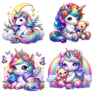 Watercolor Baby Unicorn 24 PNG Clipart Bundle, Unicorn Clipart, Rainbow ...