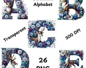 Christmas Alphabet PNG 26 Christmas Letters Clipart Reindeer Alphabet PNG Christmas Font Doodle Reindeer Font Clipart for Cards, Shirts