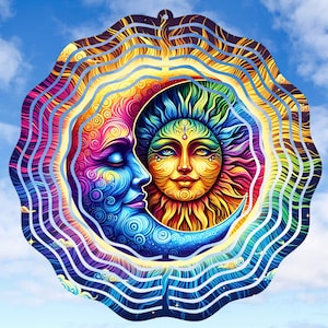 Sun and Moon Wind Spinner Rainbow Sublimation Design Template, Wind Spinner Sublimation PNG, Round Hanging Spinners png, Digital Download