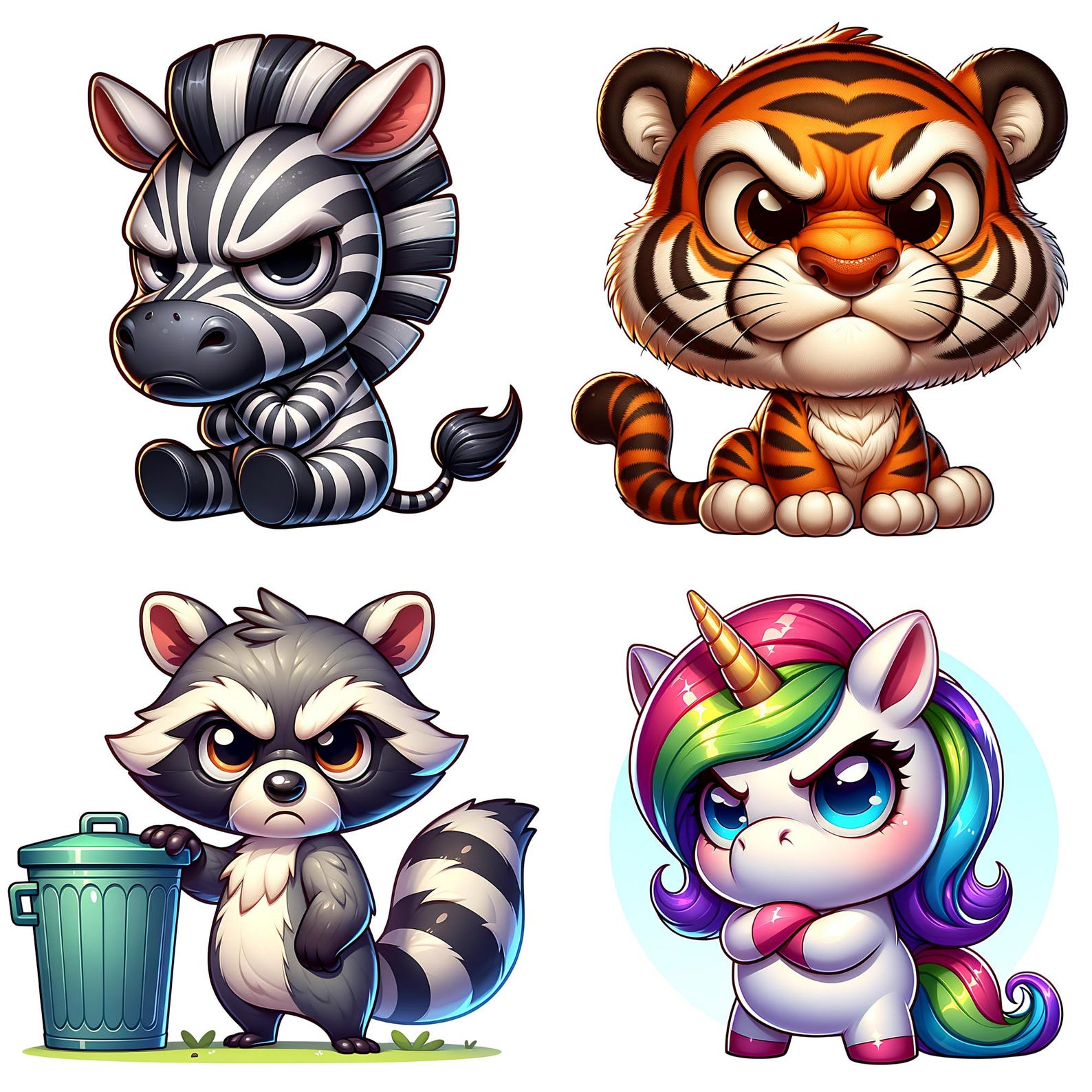 Watercolor Funny Grumpy Animals Clipart Bundle, 36 PNG Funny Grumpy ...