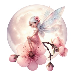 Pink Moon Fairy Clipart 20 PNG Fairy Garden Magical Fairy Clipart For Fairy Lovers Scrapbooking Planner Commercial Use Digital Download