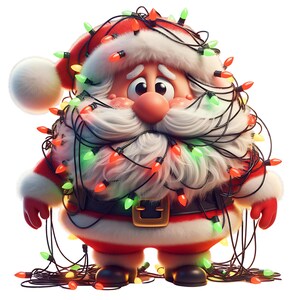 Christmas Quirky Santa 12 Clipart Bundle Funny Holiday Lights | Quirky Santa PNGs for Sublimation, Cards, Shirts | Christmas Lovers Clipart