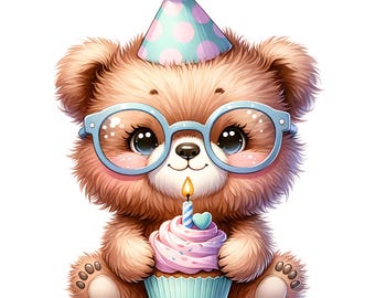 Paquete de imágenes prediseñadas de animales de fiesta / 12 imágenes PNG de animales de cumpleaños en acuarela / Lindo clip art de sombrero de fiesta para invitaciones infantiles, guardería, manualidades / Imprimible
