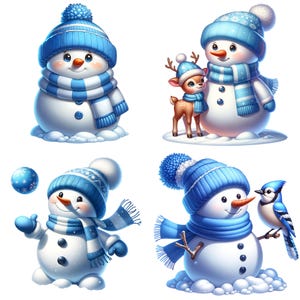 Watercolor Blue Snowman Clipart Bundle, 24 PNG Festive Snowman Clipart ...