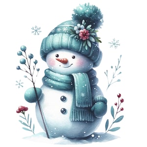 Imágenes prediseñadas de muñeco de nieve, paquete de imágenes prediseñadas de muñeco de nieve festivo 12 png, para hacer tarjetas, camisetas, tazas, descarga de muñeco de nieve navideño de acuarela, uso comercial