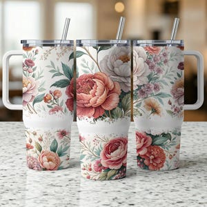 40oz Peony Tumbler, Beautiful Seamless Floral Pattern Tumbler Wrap, 40oz Tumbler Wrap, Vintage Peony Design, Water Bottle Wrap, Gift For Her