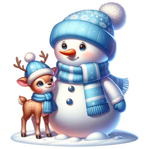 Watercolor Blue Snowman Clipart Bundle, 24 PNG Festive Snowman Clipart ...