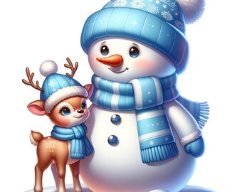 Watercolor Blue Snowman Clipart Bundle, 24 PNG Festive Snowman Clipart, Blue Christmas, Cute Snowman Clipart, Printable Xmas, Commercial Use