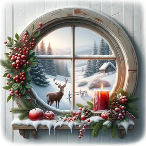 25 Watercolor Vintage Christmas Window | Printable Watercolor Clipart | High Quality JPGs | Digitial Download | Junk Journal | Paper Crafts