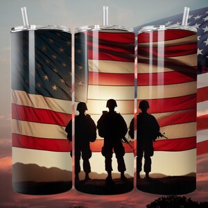 Soldier Tumbler 20oz Sublimation Design Soldier Inspired Tumbler Wrap USA Flag American Soldier Straight & Tapered Digital Download PNG
