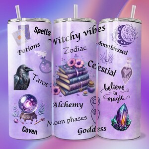 Witchy Vibes 20 oz Skinny Tumbler Sublimation Design Digital Download PNG Galaxy Celestial Witch Tumbler Wrap Junk Journal Style