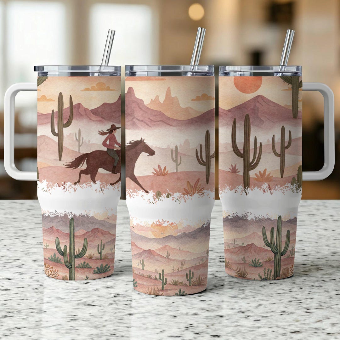 Western Cowboy 40oz Tumbler Wrap | Horse and Desert Sunset Sublimation ...