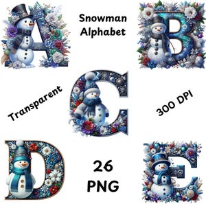 Christmas Alphabet, Snowman Alphabet, Letters png, Alphabet png, Alphabet Clipart, Commercial Use, High resolution, 10 x 10, Junk Journals