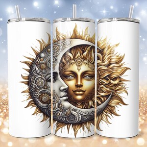 Sun And Moon Tumbler 20 oz Skinny Tumbler Sublimation Design, Straight & Tapered Wrap, Celestial Tumbler Wrap, Tumbler PNG Instant Download