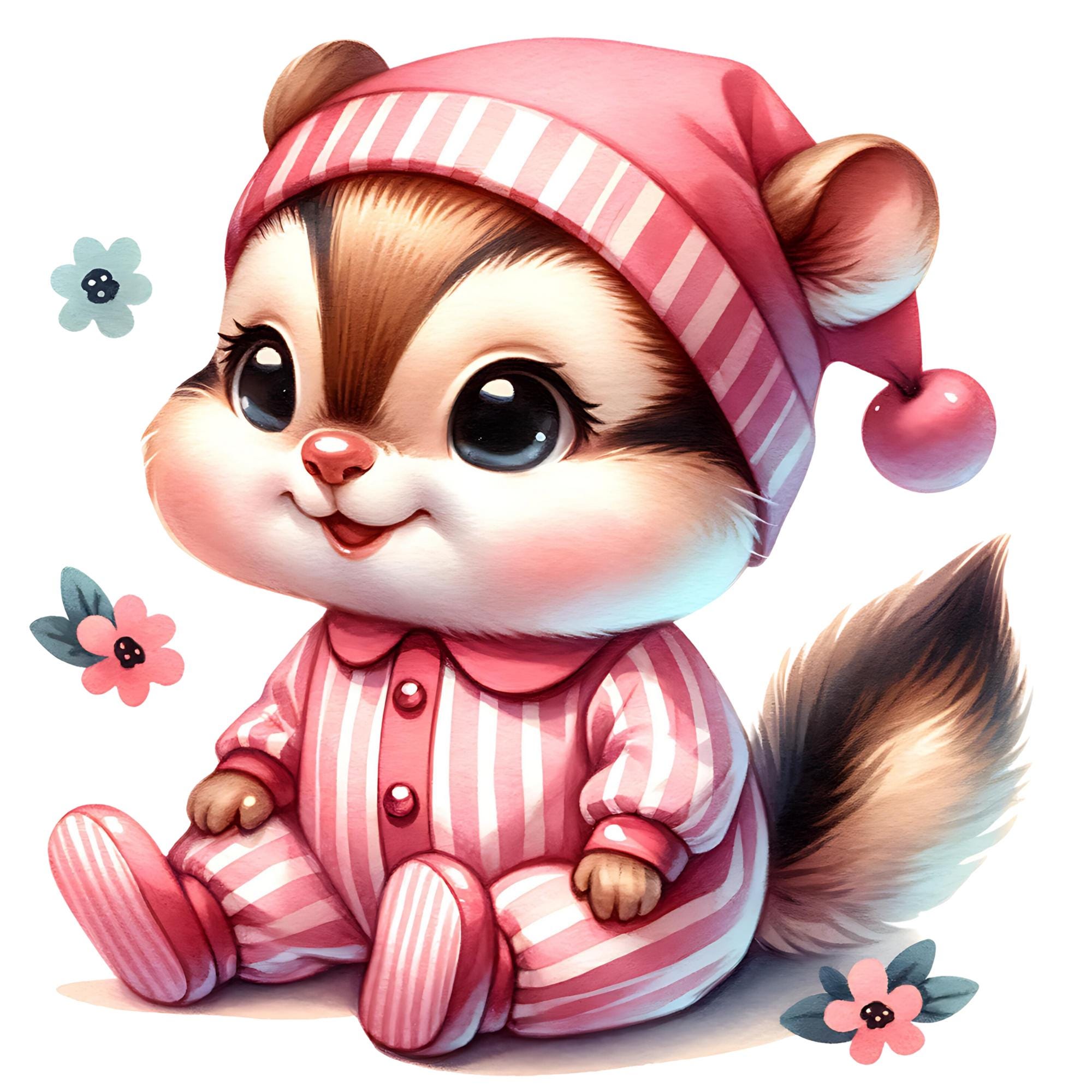 Woodland Animals in Pajamas Clipart 12 Watercolor, Cute Creature ...