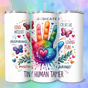 Liten mänsklig tamer tumbler wrap PNG, förskollärare tumbler wraps, dagisarbetare present, 20oz tumbler sublimeringsdesign, mamma digital PNG