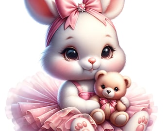 Pacchetto di clipart di coniglietti ballerina ad acquerello, 12 clipart di coniglietti carini in formato PNG, tutù di coniglietti da balletto, coniglietto in formato PNG, clipart per bambini, uso commerciale