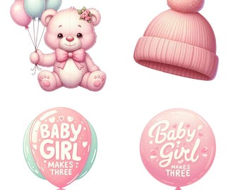 It's a Girl Clipart Bundle, 30 Baby Shower PNG, Pink Baby Shower png, Gender Reveal Party, Baby Girl Birthday, Commercial Use, Transparent