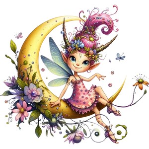 Quirky Fairies Clip Art, 12 Watercolor Fairies PNG, Junk Journaling, Scrapbooking, Digital Download, Fantasy, Whimsical Fairy