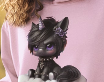 Unicornio gótico lindo PNG, clipart de unicornio espeluznante, diseño de sublimación de unicornio gótico, descarga digital pastel gótica, imprimible, taza tipo camiseta