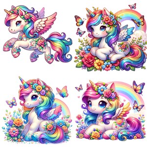 Watercolor Baby Unicorn 24 PNG Clipart Bundle, Unicorn Clipart, Rainbow ...