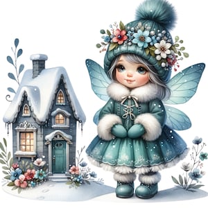 Paquete de imágenes prediseñadas de hadas de invierno, 12 hadas de invierno png, manualidades de hadas de fantasía, arte infantil png para álbumes de recortes, creación de tarjetas, imprimibles, camisetas