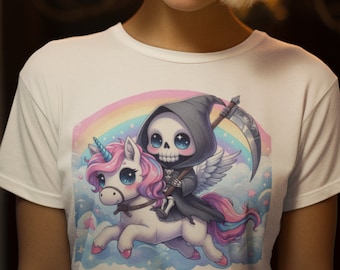 Cute Grim Reaper PNG, Pastel Goth, Spooky Unicorn Clipart, Spooky Reaper Sublimation Design, Digital Download, Printable, Tote, Tshirt, Mug