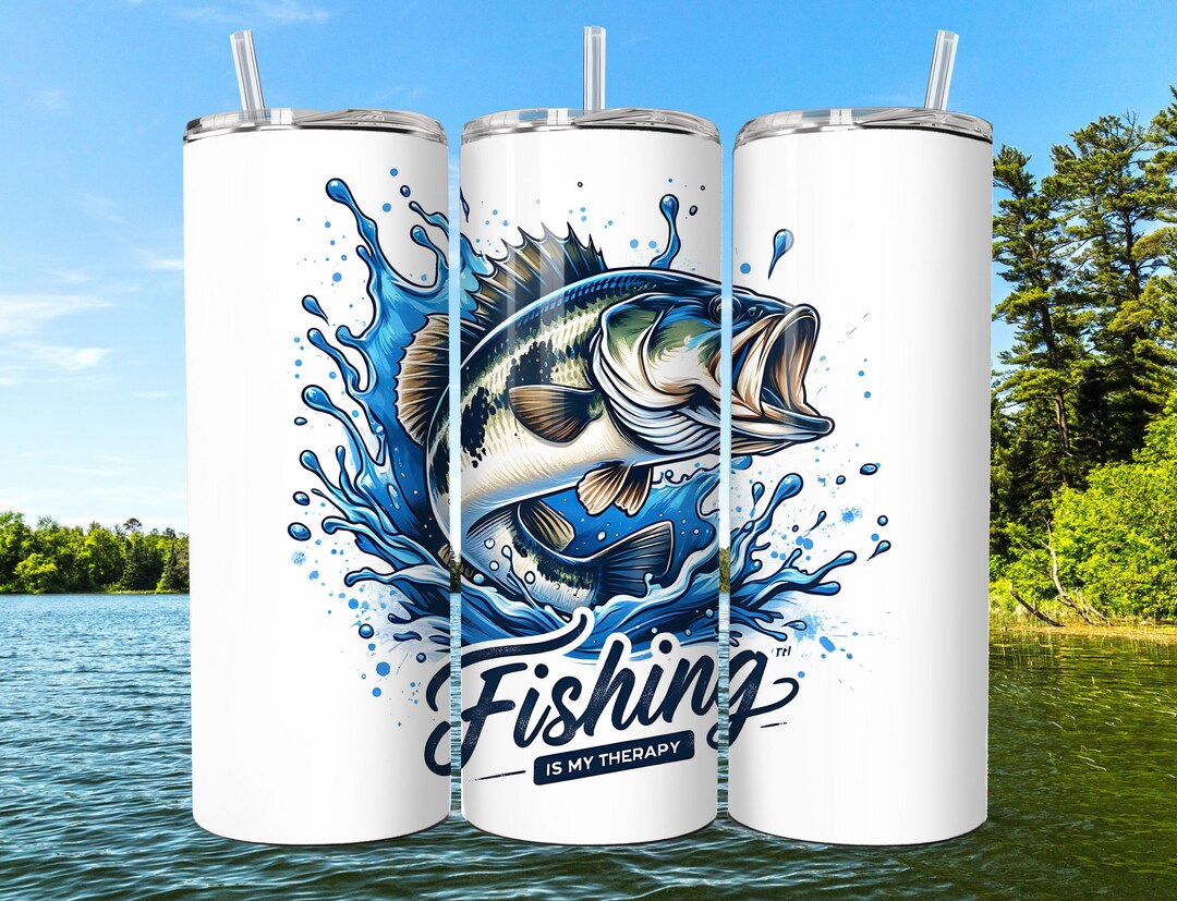 Fishing is My Therapy 20 Oz Skinny Tumbler Wrap Sublimation Design ...