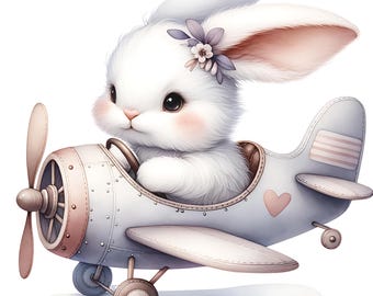 Boho Bunny Clipart, Baby Shower Rabbit Clip Art, Cute Watercolor Bunny Ballerina PNG, Sleeping Bunnies Commercial Use Digital Download