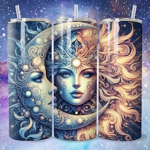 Sun And Moon Tumbler 20 oz Skinny Tumbler Sublimation Design, Straight & Tapered Wrap, Celestial Tumbler Wrap, Tumbler PNG Instant Download