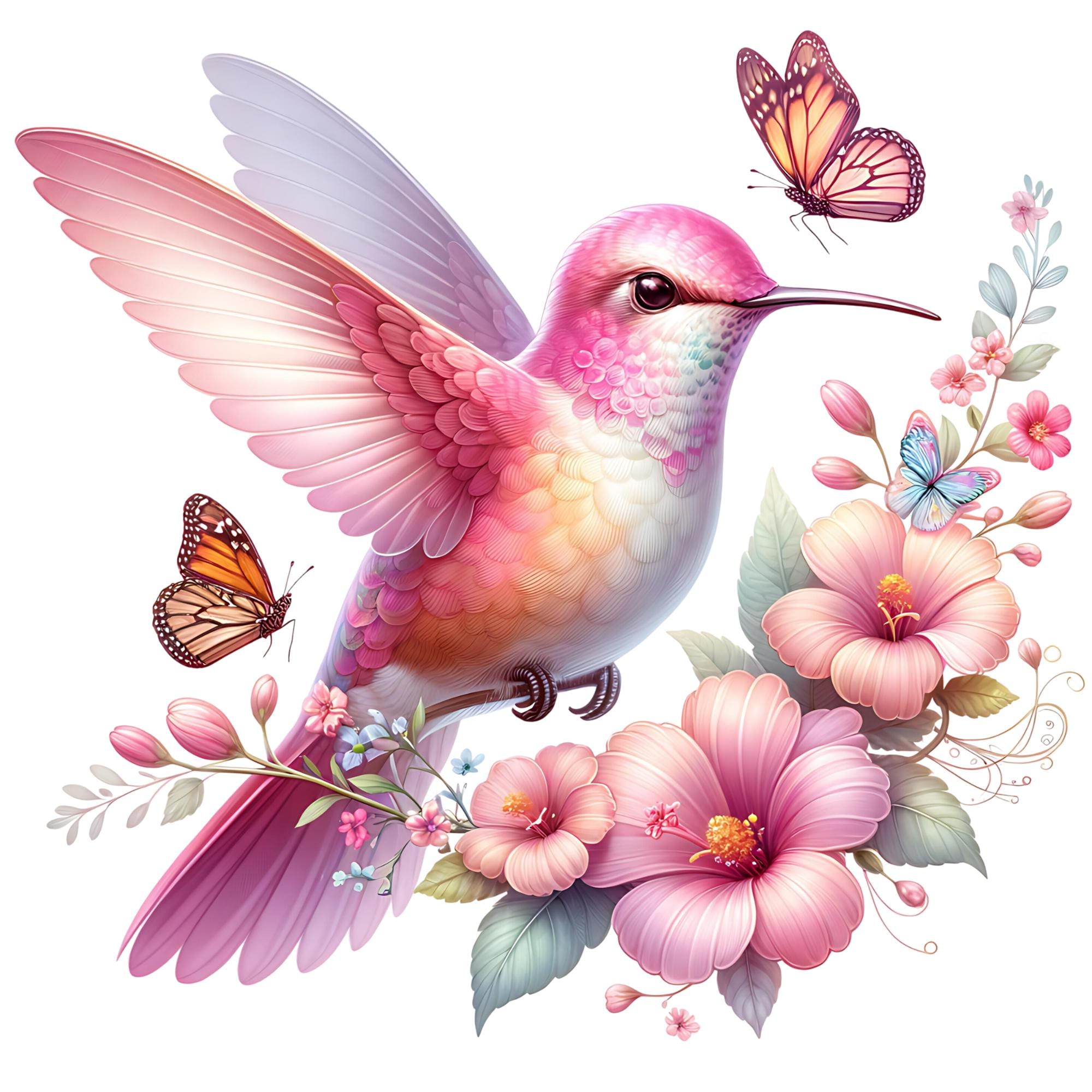 Hummingbird Clipart Bundle, 12 PNG Pastel Watercolor Bird Clipart, Hummingbird PNG, Nursery Wall Art, Hummingbird Floral Art, Commercial Use
