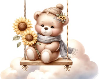 Clipart de ursinhos de pelúcia dormindo em aquarela rosa, 20 imagens PNG de ursinhos de pelúcia fofos na lua, pacote de clipart de ursinhos de pelúcia boho, para uso comercial.