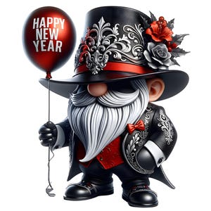 New Year 2026 Gnomes Clipart PNG Bundle | Cute Holiday Gnomes with Balloons Disco Hats & Fireworks | Sublimation PNG 12 Images image 3