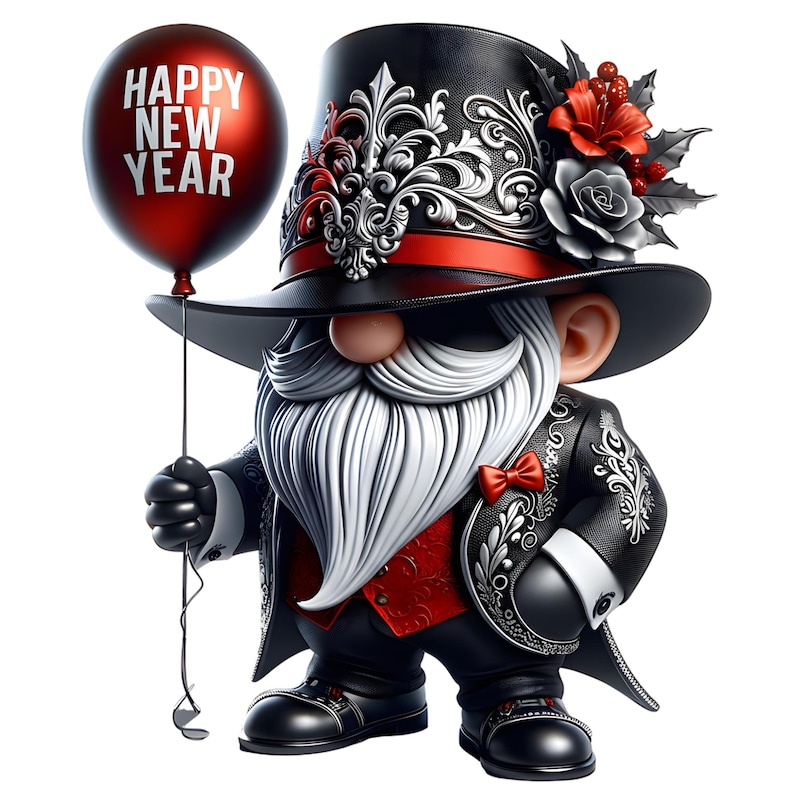 New Year 2026 Gnomes Clipart PNG Bundle | Cute Holiday Gnomes with Balloons Disco Hats & Fireworks | Sublimation PNG 12 Images image 3