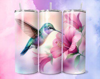 Embalagem para copo de beija-flor rosa, designs de copo de sublimação finos de 20 onças, design de copo de sublimação de beija-flor, download de copo rosa em PNG