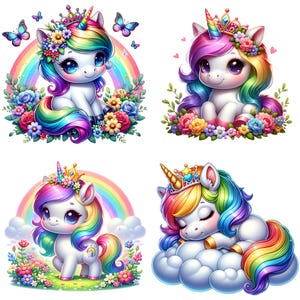 Watercolor Baby Unicorn 24 PNG Clipart Bundle, Unicorn Clipart, Rainbow ...