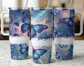 Purple Butterfly 40oz Quencher Tumbler Design, Seamless 40oz Sublimation, Butterflies Wrap, Digital Download, 40oz Quencher Butterfly