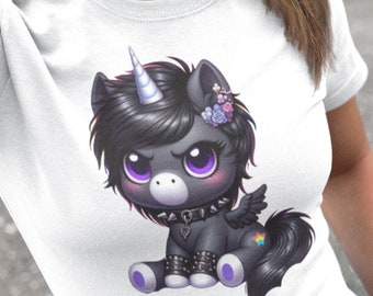 Lindo unicornio gótico PNG / Clipart gótico pastel espeluznante / Descarga digital para camisetas, tazas, bolsas de tela y diseños de sublimación