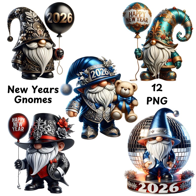 New Year 2026 Gnomes Clipart PNG Bundle Cute Holiday Gnomes With Il Npzr 