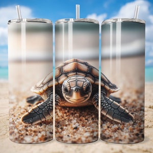 Baby Sea Turtle Tumbler 20oz Plantillas de diseño de sublimación delgada, Descarga digital PNG de envoltura recta y cónica, Vaso de animales de la naturaleza