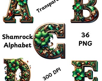 Alfabeto di San Patrizio PNG, lettere di trifoglio, arte di San Patrizio, trifoglio, pacchetto di sublimazione di San Patrizio, diario spazzatura, pacchetto Alpha
