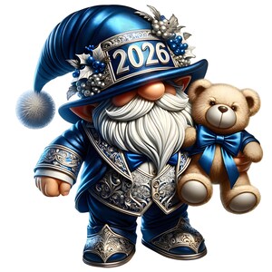 New Year 2026 Gnomes Clipart PNG Bundle | Cute Holiday Gnomes with Balloons Disco Hats & Fireworks | Sublimation PNG 12 Images image 1