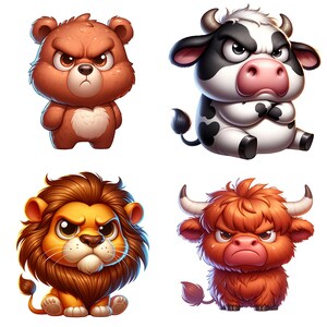 Watercolor Funny Grumpy Animals Clipart Bundle, 36 PNG Funny Grumpy ...
