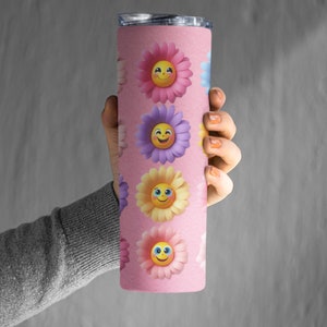 Happy Daisy Tumbler Wrap - Smiley Face Emoji Flowers 20oz Skinny ...