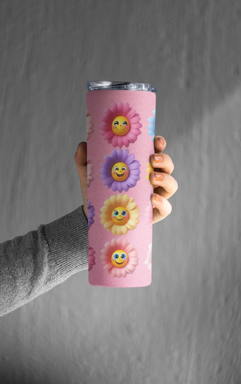 Happy Daisy Tumbler Wrap - Smiley Face Emoji Flowers 20oz Skinny ...